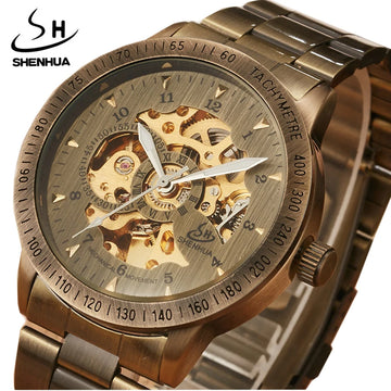 Stainless Steel Antique Automatic Mechanical Men Watch Luxury Brand Transparent Skeleton Mens Watches Gifts Relogio Masculino