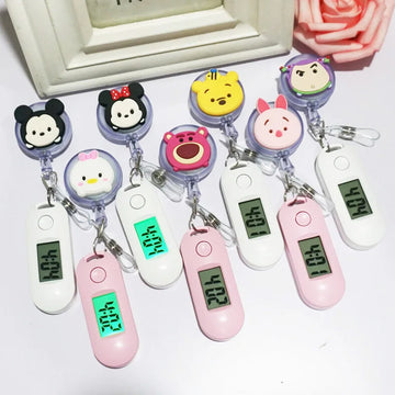 Retractable Mickey Minnie Lotso Cute Nurse Doctor Student Noctilucence Silent Pocket Watches Gifts Digital Electronic Clip Watch