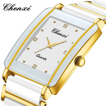 chenxi Couple Watches Original Brand,Couples Gifts,Square Fashion Ceramic Watch, His Hers Watch Sets