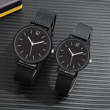 2 Piece Set Of Fashionable And Minimalist Couple's Watch, Black Minimalist Watch, Lightweight And Luxurious Minimalist Watch