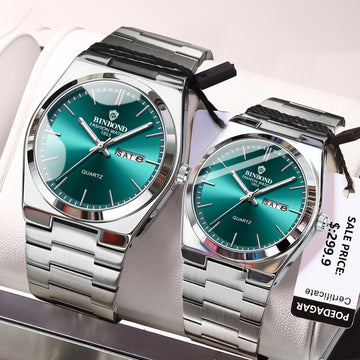 BINBOND Fashion Couple Watches SImple Trend Original Quartz Watch for Lover Wateproof Luminous Date Week Wristwatch Valentine