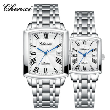 Chenxi 079A Fashion Roman Scale Men And Women Couple Watches Steel Band Waterproof Luxury Business Silver Quartz Watch For Gift