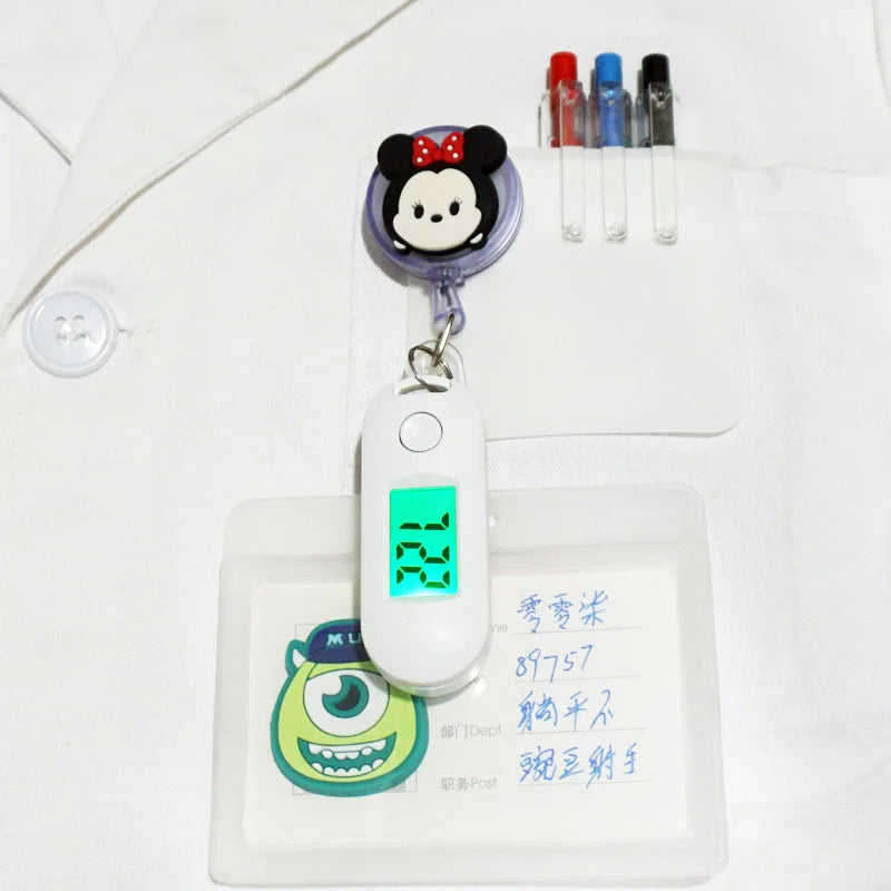 Retractable Mickey Minnie Lotso Cute Nurse Doctor Student Noctilucence Silent Pocket Watches Gifts Digital Electronic Clip Watch