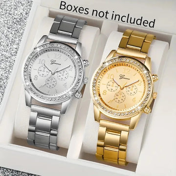 2PCS\Set Set Of Gold And Silver Couple Watches With Minimalist Elements Alloy Dial Strap And Best Gift For Watches
